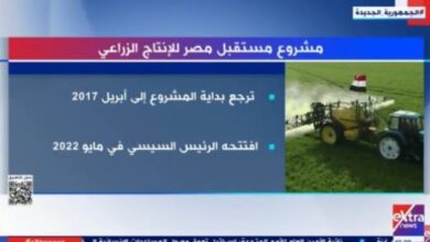 "إكسترا نيوز" تعرض تقريرا عن مشروع مستقبل مصر للإنتاج الزراعى